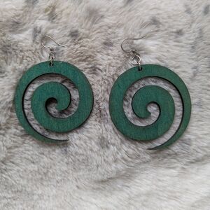 Spiral Green Wooden Laser-cut Earrings